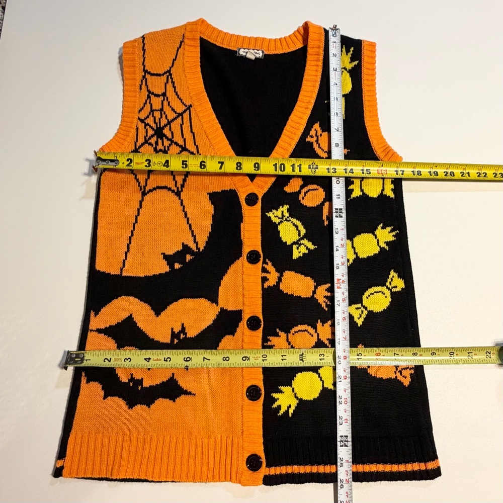 Spooky season Halloween knit sweater cardigan vest‎ trick or treat candy bat y2k - Picture 10 of 10